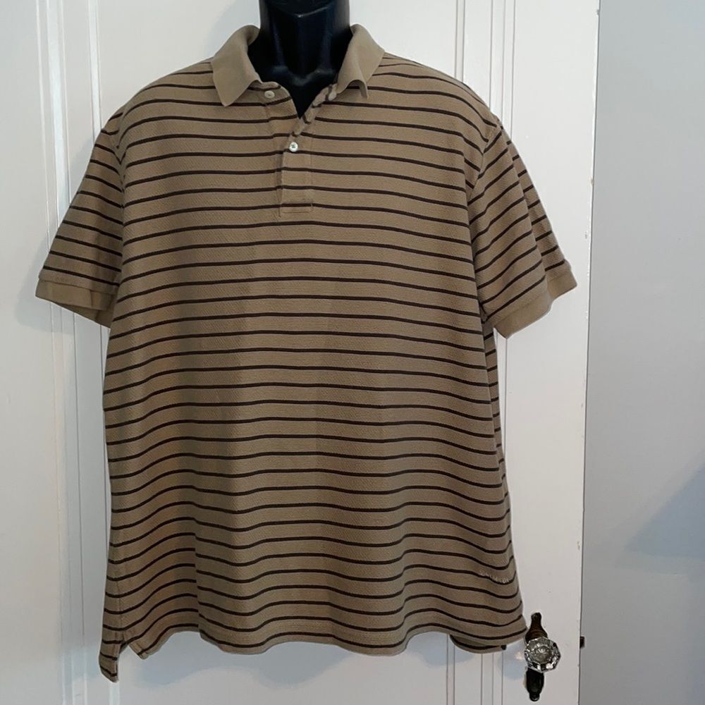 Daniel Cremiuex tan & brown striped cotton polo shirt